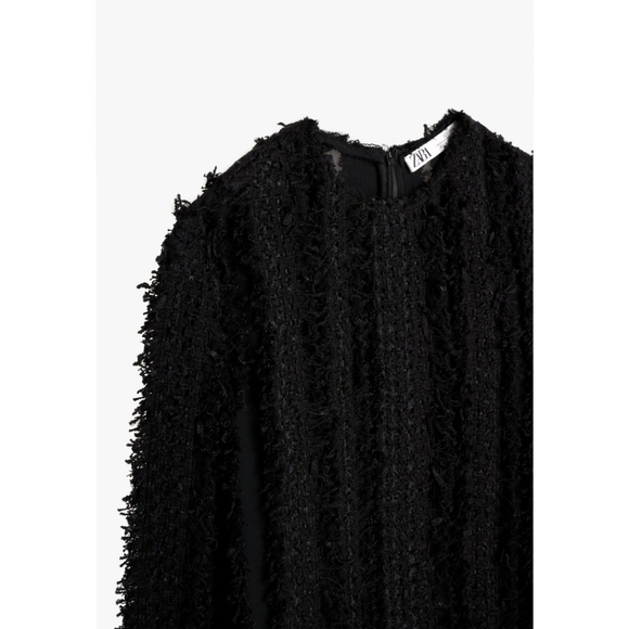 ZARA Limited Edition TEXTURED MINI DRESS Black Tweed Wool Viscose size M - Picture 10 of 16